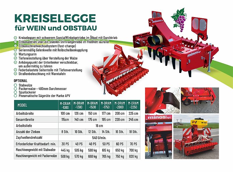 Minos Agri Minos Agri Kreiselegge Wein,- und Obstbau M-DRAM-1300-HM mit Rohrstabwalze